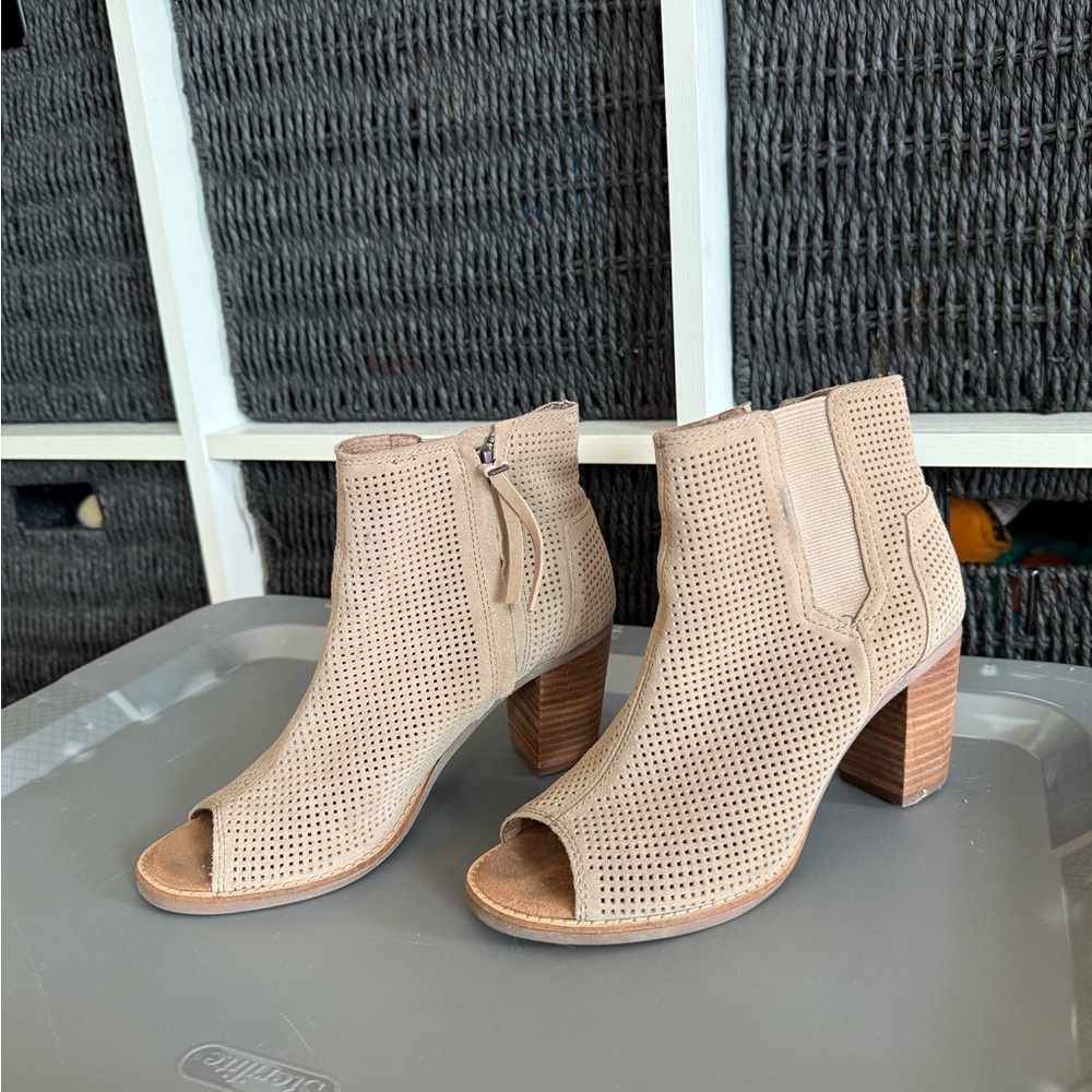 Toms Beige Perforated Ankle Booties
